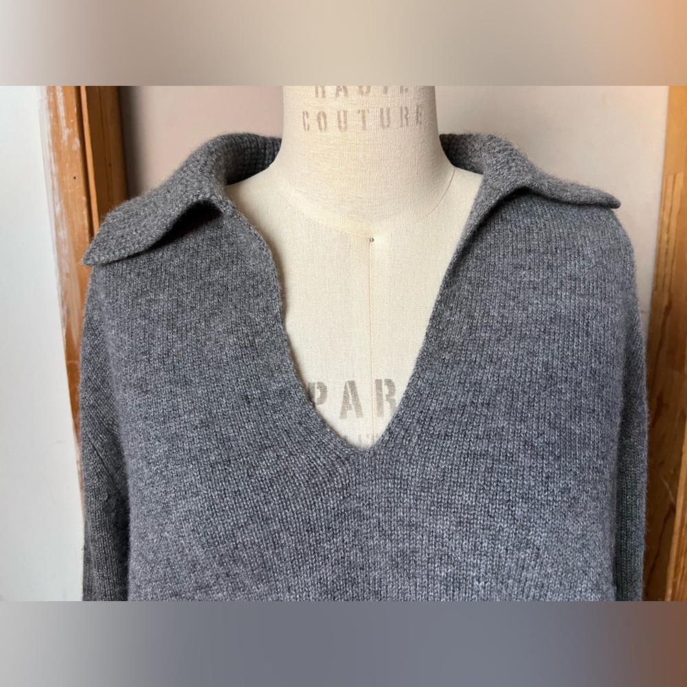 $425 Jenni Kayne Frances Polo Cashmere Sweater in Thunder - Size L - Picture 5 of 10